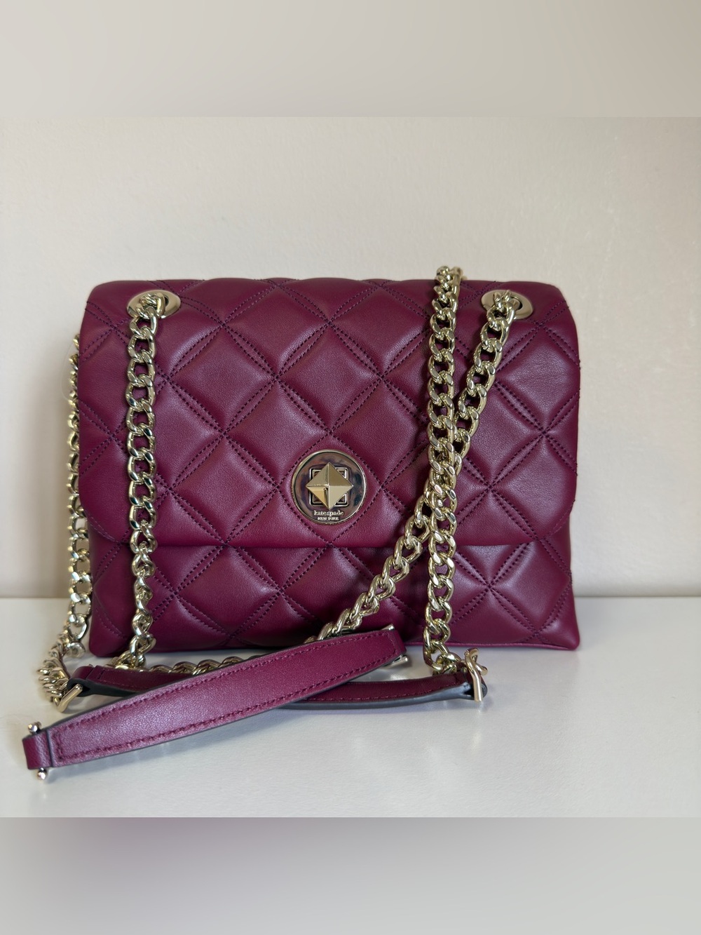 Kate spade Quilted Shoulder Bag in Deep Berry with Gold Hardware - Picture 6 of 17